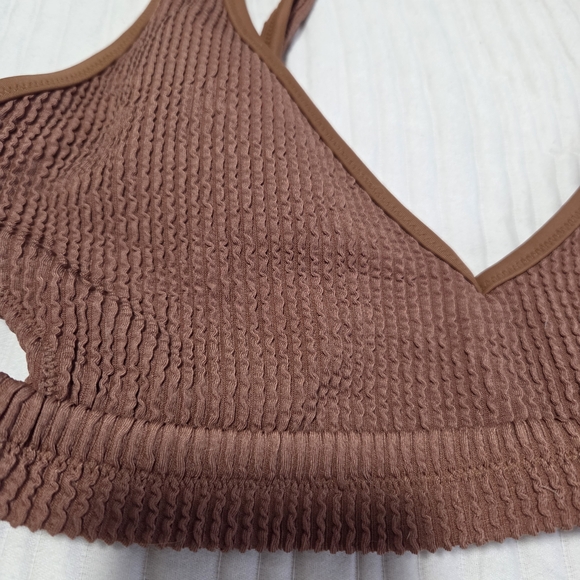 aerie Brown Ribbed V-Neck Bikini Top - Picture 2 of 4